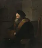 Nachfolger um 1700 Sitzender Man mit einem Pelzmantel, die Hände in einem Muff by Christoph Paudiss, oil on canvas, sold Dec 2019