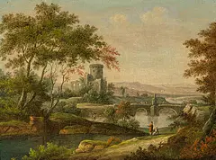 zugeschrieben Flusslandschaft mit Staffage by Franz Schütz, oil on panel, offered Dec 2019