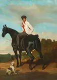 Junger Reiter auf einem Rappen, von einer kleinen Dogge begleitet by Alfred de Dreux, 1845, oil on canvas, offered Dec 2019
