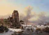 Winterlandschaft mit Eisvergnügen vor den Ruinen des Klosters Villers-la-Ville by Fredrik Marinus Kruseman, 1850, oil on panel, sold Dec 2019