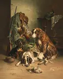 Bewachte Jagdbeute by Carl Reichert, oil on canvas, sold Dec 2019