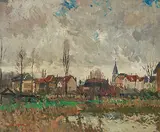 Village au bord de l'eau, près de Martel-en-Quercy".1946 by François Gall, oil on canvas, sold Dec 2019