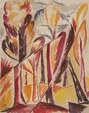 Projet pour 'Les Ermites' (Les arbres) by Natalija Gontcharova, 1913, watercolor, sold Dec 2019