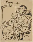 Selbstbildnis mit Hund vor der Staffelei by George Grosz, 1926, pencil, sold Dec 2019