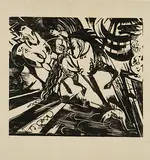 Reitschule nach Ridinger by Franz Marc, 1913, woodcut, sold Dec 2019