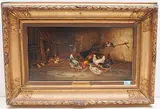 Hühner und Enten in einem Stall by Claude Guilleminet, oil on panel, sold Dec 2019