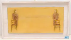 Ohne Titel (zwei Figuren mit einem Stuhl) by Siegfried Kaden, 1995, oil on panel, offered Dec 2019
