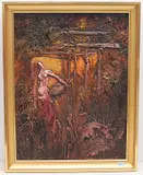 Stehende Frau mit Korb by Jan Kristofori, 1976, oil, offered Dec 2019