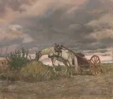 Pferd mit Gespann by Ottorino Bicchi, pastel, offered Dec 2019