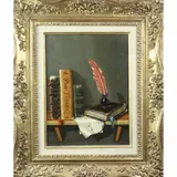Still Life with Poetry Book by Pier Luigi Cesarini, 1957, oil on board, sold Jan 2023