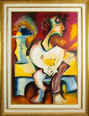 Cubist Figure by Alexandra Nechita, 2005, giclee print with hand embelishments, sold Jan 2023
