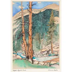 Upper Lyell Fork (from the World Landscape Series) by Chiura Obata, 1930, woodcut print in colors, sold Jan 2023