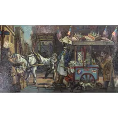 Busy Day by Philip Reisman, 1951, oil on masonite, sold Jan 2023