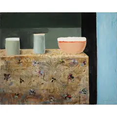 Tablecloth with Flowers by Konstantin Totibadze, 1997, oil on canvas, sold Jan 2023
