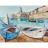 Boats in the Harbor by Charles Levier, oil on canvas, sold Jan 2023