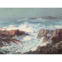 Rock Bound Coast by Frank Vining Smith, 1955, oil on masonite, sold Jan 2023
