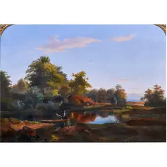 Untitled (Adirondack Autumn with Blue Herons) by Arthur Fitzwilliam Tait, 1871, oil on canvas, sold Jan 2023