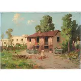 Untitled (Feeding Chickens in Napoli) by Giuseppe Casciaro, 1937, oil on board, sold Jan 2023