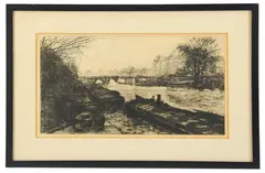 river scene by George Hand Wright, circa 1910, etching, sold Jan 2026