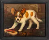 Terrier and Shoe by Laura E. Cassidy, Oil on Board, sold Oct 2024