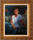 The Blue Dress by Thomas Tunney, 2018, Oil on Board, sold Oct 2024