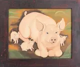 Sow and Her Piglets by Gina Horsfeld, 1984, Oil on Canvas, sold Oct 2024