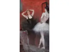 Die Balletttänzerinnen by Georges Roussin, oil on panel, sold Apr 2020