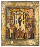 Russisch, 19.Jh by Gottesmutter Pokrov mit Basma, tempera, offered Dec 2019
