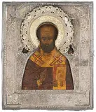 Russisch, Anfang 19.Jh by Hl. Nikolaus mit Silberbasma, tempera, offered Dec 2019
