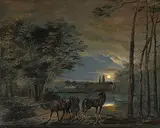 Blick auf das Kloster Rheinau in einer Vollmondnacht by Salomon Landolt, gouache, sold Dec 2019