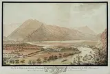 Vuë de la Vallée et du Château d’Interlaken et du Château et de la Ville d’Unterseen du Cours de l'Aar dans le Lac de Thoune avec ses Environs by Niklaus Sprünglin, watercolor, sold Dec 2019