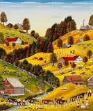 Herbst mit Bach - Heimkehr von der Viehschau", 1974 by Albert Manser, oil on board, sold Dec 2019