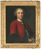 Portrait eines jungen Mannes aus der Berner Patrizierfamilie Steiger, in rotem Uniformrock und mit Ringkragen, 1735 by Johann Rudolf Dälliker, oil on canvas, sold Dec 2019