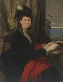 Dreiviertelportrait der mit einem Buch an einem Fenster sitzenden Anna Tanner, um 1860 by Ernst Stückelberg, oil on canvas, sold Dec 2019
