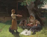 Mittagsrast, aus den Schweizerbergen by Konrad Grob, oil on canvas, sold Dec 2019