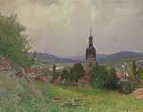 Blick auf Schönenwerd, mit der Stiftskirche im Vordergrund by Albert Gos, oil on canvas, offered Dec 2019