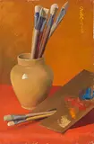 Stillleben mit Malutensilien, 1930 by Ottilie Roederstein, oil, sold Dec 2019