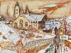 Blick auf Somvix, 1969 by Alois Carigiet, oil on canvas, sold Dec 2019