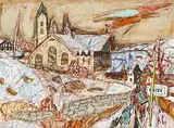 Blick auf Somvix, 1969 by Alois Carigiet, oil on canvas, sold Dec 2019