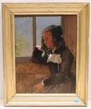 Jeune fille en costume bernois", 1886 by Auguste Baud-Bovy, oil, sold Dec 2019