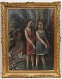 Drei Mädchen", um 1926 by Hermann Huber, oil on canvas, sold Dec 2019