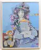 Junge Frau mit Teddybär, 1987 by Fritz Krebs, oil on canvas, offered Dec 2019