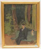 Reinhart auf Bank by Hans Sturzenegger, oil on canvas, sold Dec 2019