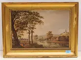 Blick vom Ufer der Limmat gegen Höngg, mit der refomierten Kirche, vor 1819 by Konrad Usteri, oil on panel, sold Dec 2019