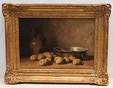 Steingutkrug mit Kartoffeln und Zinnschale by Werner Weber, oil on canvas, offered Dec 2019