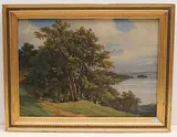 Blick von einer Anhöhe auf Meggerhorn und die Insel Altstad by Jakob Josef Zelger, oil on canvas, offered Dec 2019