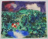 Dorf am See by Willy Fries, watercolor, sold Dec 2019