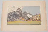 Berglandschaft mit Dorf by Marie Rollé, color woodcut, sold Dec 2019