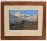Alphütten by Marie Rollé, color linocut, sold Dec 2019