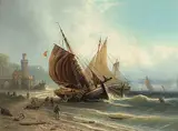Fischerboote an der Küste by Albert Bredow, oil on canvas, sold Sep 2019